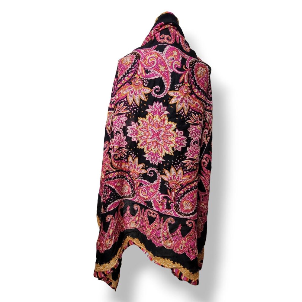 Dana Xu Paisley Scarf Wool Silk Pink Wrap Shawl Large Women's 50" x 46" NWT Boho - Picture 2 of 7